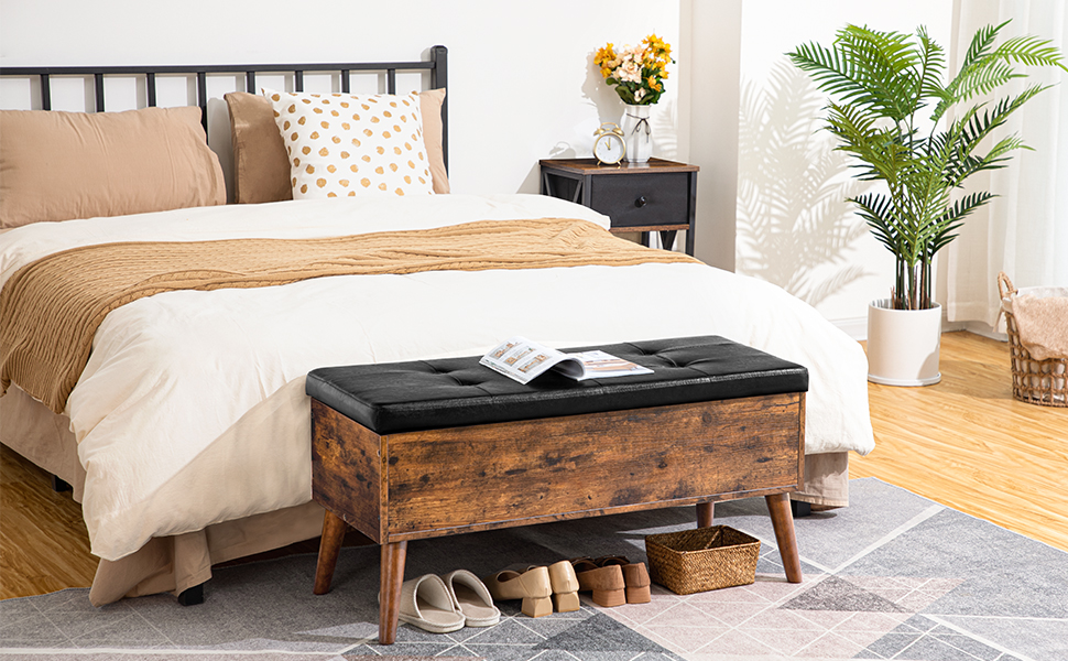 banc de lit en bois, banc de rangement de bout de lit, banc de chaussures d'entrée, 38.2 en banc de dîner, pour la cuisine, chambre à coucher, couloir, brun vintage