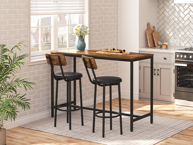 taburetes de bar con respaldo, conjunto de 2 sillas de bar, Taburadas de mostrador con tapicería PU, taburetes de desayuno con reposapiés, para la cocina, sala de estar, bar, marrón rústico y negro