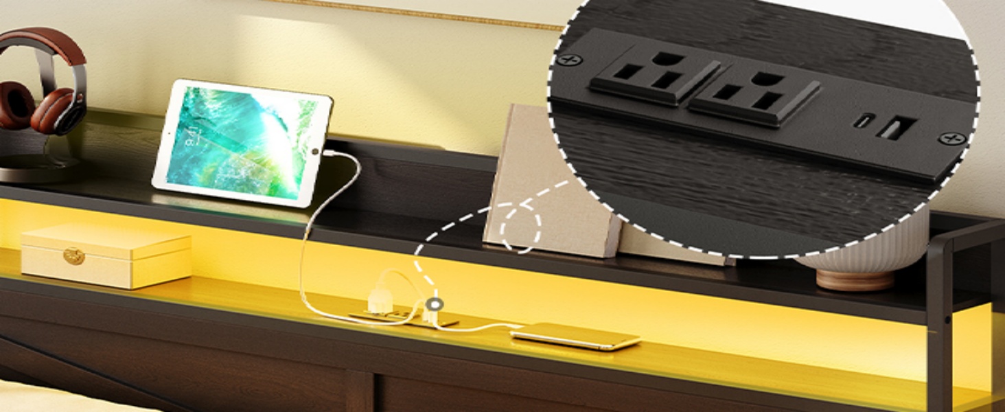 Rám postele Queen, LED rám postele s čelom nabíjacej stanice a 2 Úložné zásuvky Podnožka, Pevný rám postele s kovovou platformou v priemyselnom štýle, Nie sú potrebné žiadne pružiny, Čierna