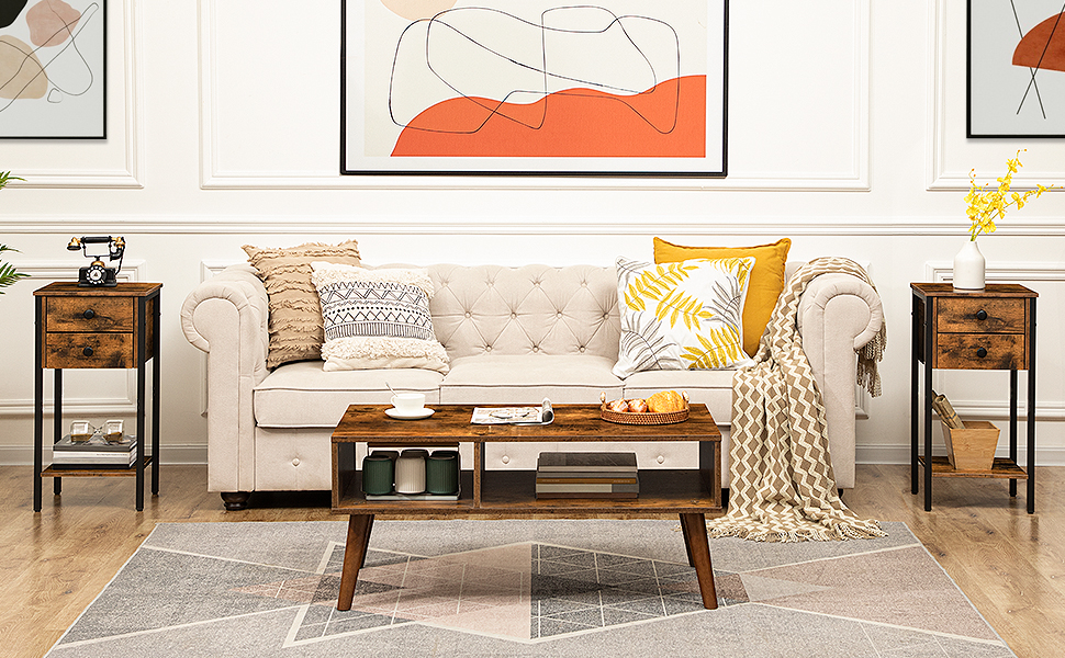 Korkea yöpöytä, Sänkypöytä 2 Laatikot ja säilytyshylly, Teollisuuspuhelinpöytä opiskeluun, Makuuhuone, Sivupöydän tilan säästö, Helppo kokoonpano, Maalaismainen ruskea ja musta