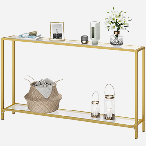 55.1" kultakonsolipöytä, kapea karkaistu lasi -sisäänkäyntipöytä, sohvapöytä sohvan takana, moderni tyyli, metallikehys, käytävällä, olohuone, kulta