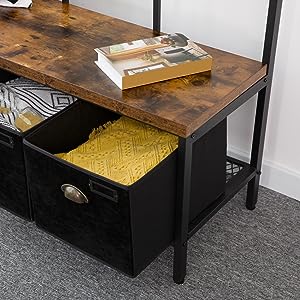 vešiak na topánky lavica na topánky, Veľký strom sály s 3 úložné zásuvky, najvyššia úložná polica a 12 háčiky, priemyselná lavica, 4-in-1 dizajn, na chodbe, obývačka, kovový rám,