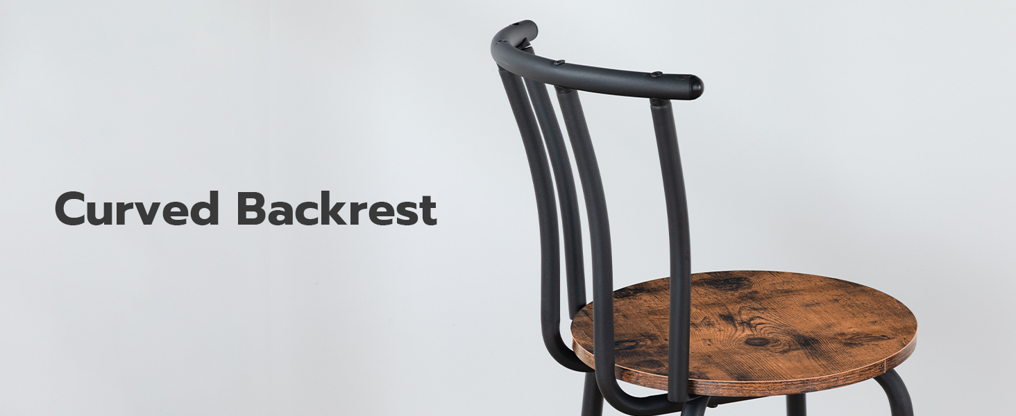 barové stoličky s chrbtom, súbor 2 stoličky na jedáleň, 27.8 palcové stoličky s výškou pultu, Raňajky barové stoličky, pevné a stabilné, ľahká montáž, rustikálny hnedý a čierny