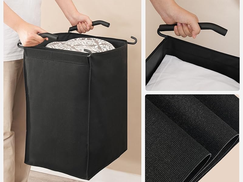 prekážať, 26 gal (99l), košík na práčovňu, triedič bielizne 2 sekcia, 2 x tote vrecká na bielizeň, 27.6"l x 11.8"w x 32.3"h, práčovňa, kúpeľňa, spálňa, rustikálny hnedý a čierny