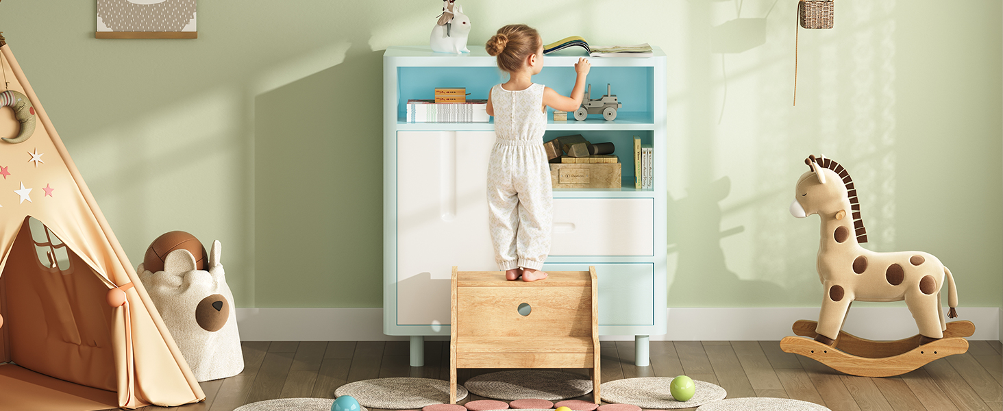Σκαμπό βήμα μικρού παιδιού, Ξύλινα παιδιά ασήμαντο σκαμνί προπόνησης, με λαβές και μαξιλαράκια ασφαλείας ασφαλείας