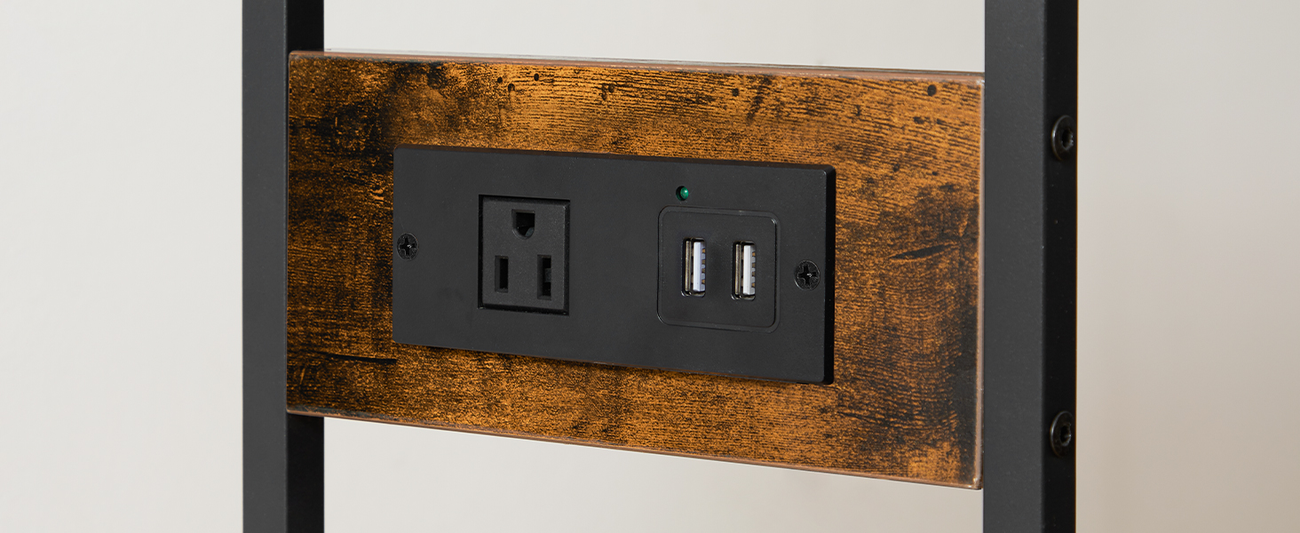 Slim -Konsolentisch mit Ladestation und USB -Anschlüssen, 75 CM -Seitentabelle, Flurtisch, Ausstellungstabelle, Sofa -Tisch für kleinen Raum, Eingang, Flur, dunkelbraun/schwarz