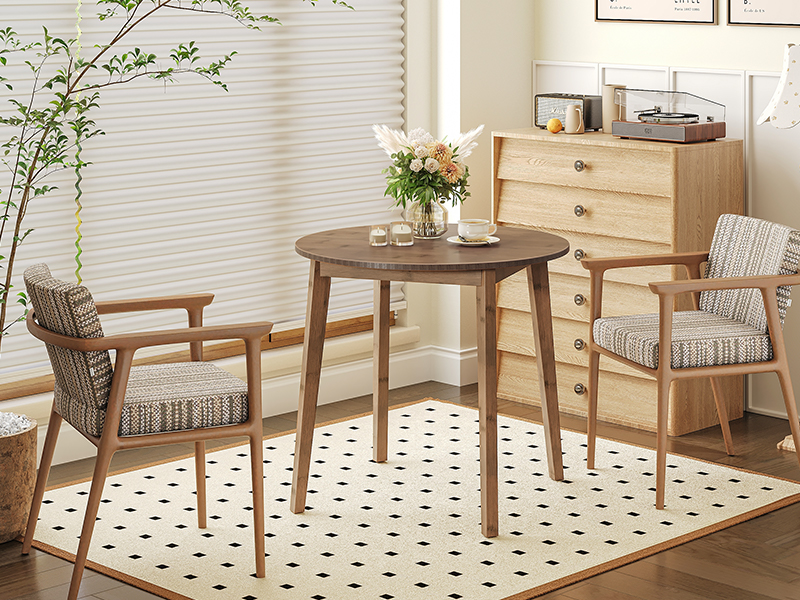 Hnědý bambusový jídelní stůl, Dřevěný kulatý jídelní stůl 2, 27.5" Kuchyňský stůl pro malý prostor, Psací stůl, Snadné sestavení, pro jídelnu, Obývací pokoj, Kancelář, Kuchyně, Byt