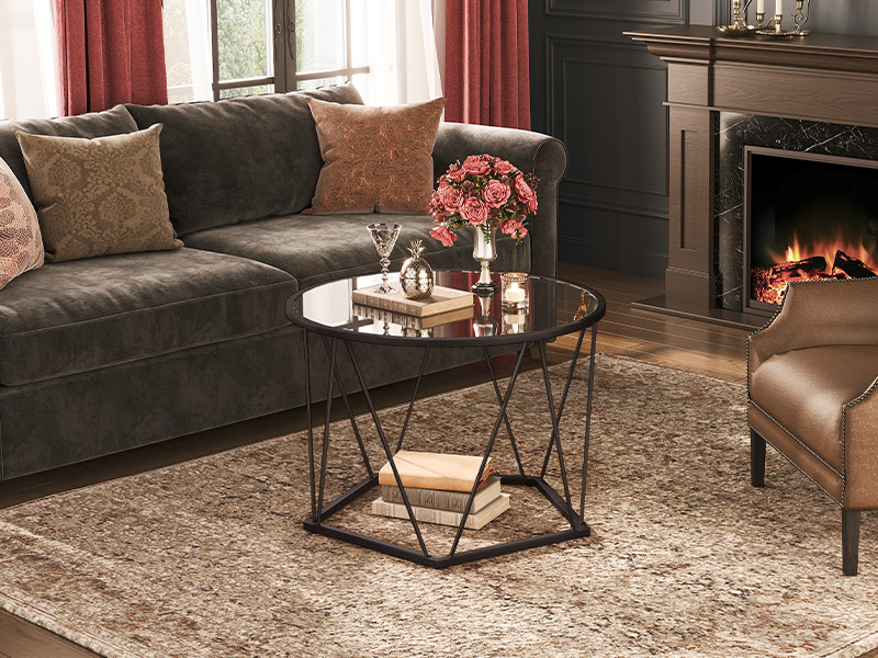 Dohányzóasztal, Fekete üveg dohányzóasztal a nappalihoz, 27.6" Kerek dohányzóasztal, 1 Rétegközponti asztal, Fém keret, Hatszögletű kialakítás, a Small Space számára, Fogadószoba, Lakás, Fekete