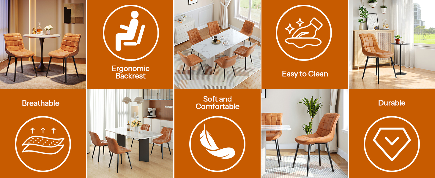 Hnědé jídelní židle sady 2, Čalouněné židle jídelny, Moderní umělé kožené kuchyňské židle pro obývací pokoj, Jídelna, Kuchyně, Studie