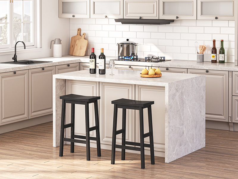 набір стільців 2, Бамбукові стільці, 26 дюйми кухонних стільців з пішохідною ланкою, сідлові табурети, для вітальні, їдальня, вечірня кімната, промисловий стиль, чорний