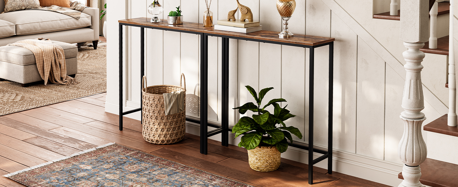 στενό τραπέζι κονσόλας, 29.5" Εισαγωγή μικρού τραπεζιού διαδρόμου για διάδρομο, υπνοδωμάτιο, καθιστικό, φουαγιέ, ρουστίκ καφέ και μαύρο