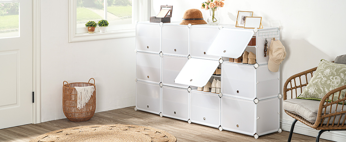 Ayakkabılık, 6 Kapılarla Küpler Ayakkabı Organizatörü, Plastik Panel Ayakkabı Depolama Dolabı 24 Ayakkabı Çiftleri, Dolap için, Giriş yolu, Koridor, Beyaz