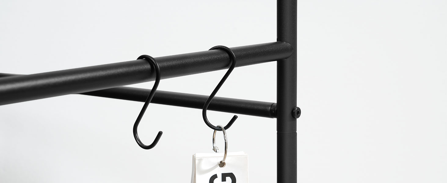 Třídič prádla 4 Sekce, Válcování prádelny s kolami, Košík na prádlo s policí s pletivou a odnímatelnými háčky ve tvaru písmene S, Pevný kovový rám, Organizace prádelny, Černý