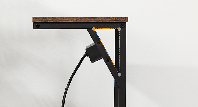 Приставний стіл у формі С, Диванний столик із зарядною станцією, 2 Підключіть розетки та 2 USB порти, Вузький стіл для ліжка для невеликих просторів, Столик для ноутбука для дивана, Сільський коричневий і чорний