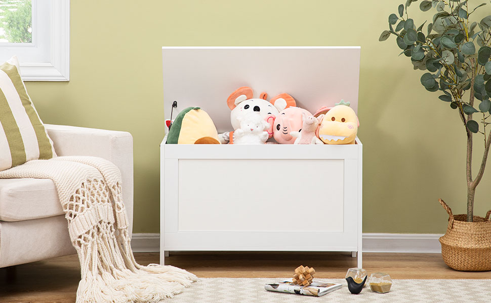 Aufbewahrungstruhe, Retro-Spielzeugkisten-Organizer mit Sicherheitsscharnier, Stabile Bankstützen für den Eingangsbereich 220 lb, 29.9 x 15.7 X 18.9 Zoll, Spielzeugtruhe, Hölzern, Einfache Montage weiß