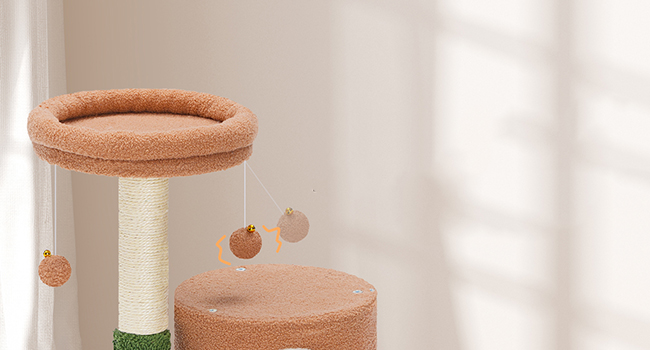 kattetræ til indendørs katte, Cactus Cat Tower til killinger under 8 lb, Lille katte træhus med katte skraber stolpe, Plush Cat Condo med visning af aborre, dinglende klokkekugler, Jorden brun