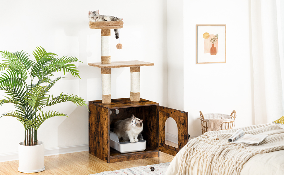 litter box enclosure with cat tree tower