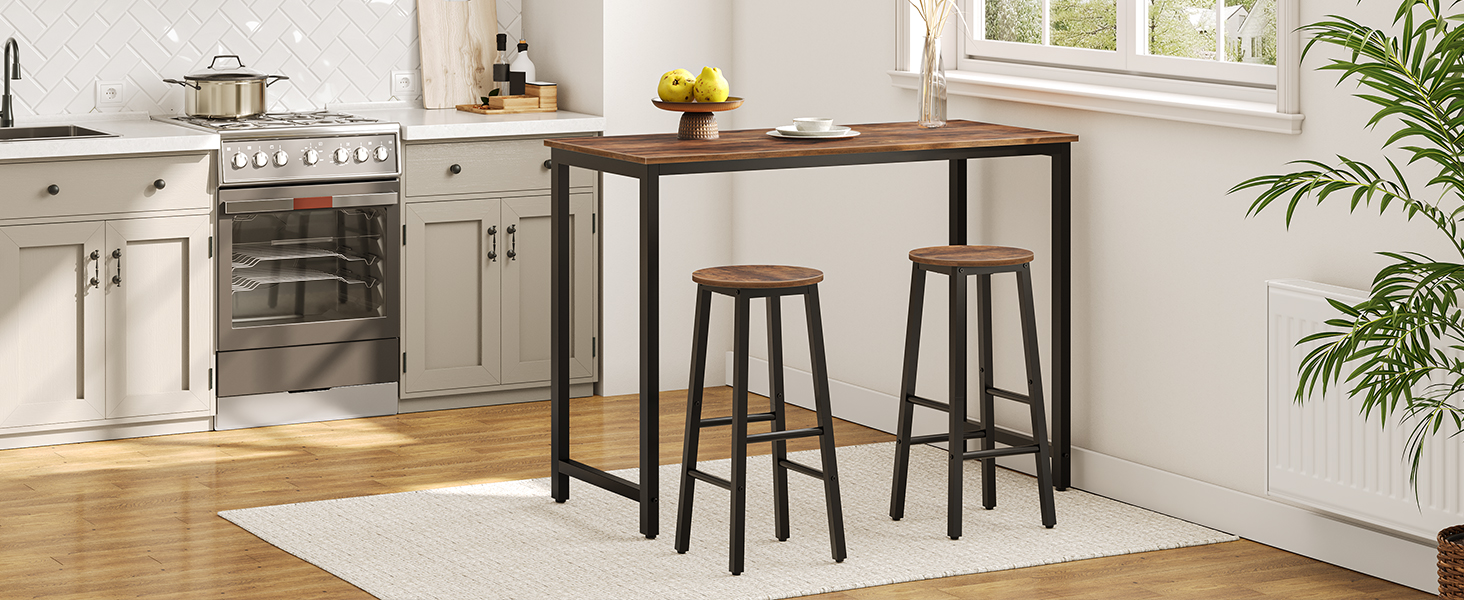 σετ σκαμνιών μπαρ 2, ύψος πάγκου σκαμπό μπαρ, 25.8" Σκαμπό μπαρ για νησί κουζίνας, Βιομηχανικές καρέκλες μπαρ κουζίνας, για τραπεζαρία, κουζίνα, μπαρ, ρουστίκ καφέ και μαύρο