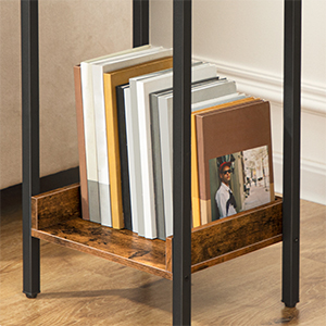 1 Tábla cois leapa tarraiceán, Seastán oíche ard, Tábla deiridh le drawer agus seilf stórála, Tábla Teileafóin Deireadh Tionscail, chun staidéar a dhéanamh, Seomra leapa, Spás a shábháil, Rustic donn agus dubh