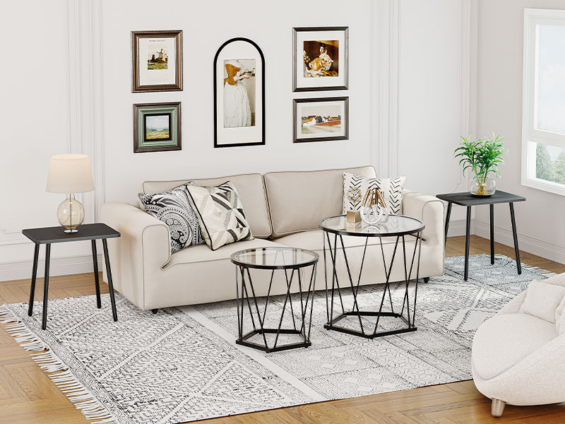 small black side table, accent table end table for small spaces, modern minimalism nightstand beside table for living room, bedroom, balcony, easy assembly, black