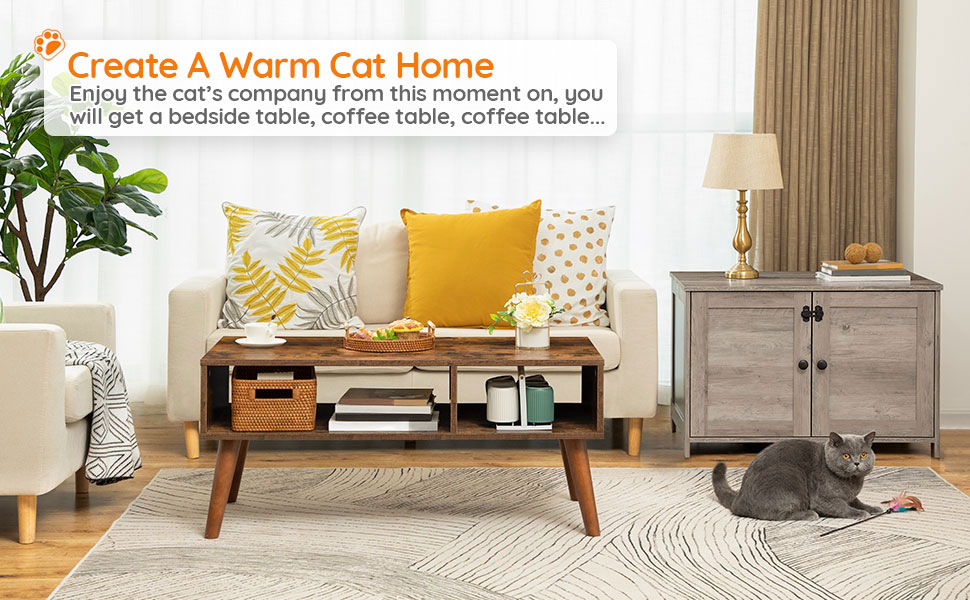 Katzentoilette, Schrank für Katzentoilette, Katzenhaus mit Tür und separater Trennwand, Stabiler Katzenschrank, Bank, Aufbewahrungsbox für Katzenstreu, Nachttisch, grau