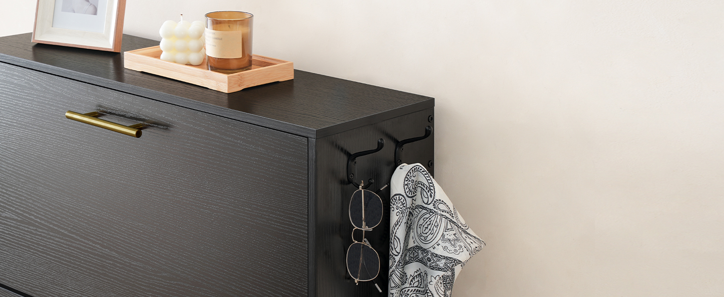 Schuhschrank, Schuhschrank für den Eingangsbereich, versteckter Schuhschrank mit dem Trinkgeld mit einem Schuhschrank mit 3 Flip-Schubladen, Schuhregal Organizerschrank mit Kleiderhaken, Für den Eingang, Kleiderschrank, Schwarz